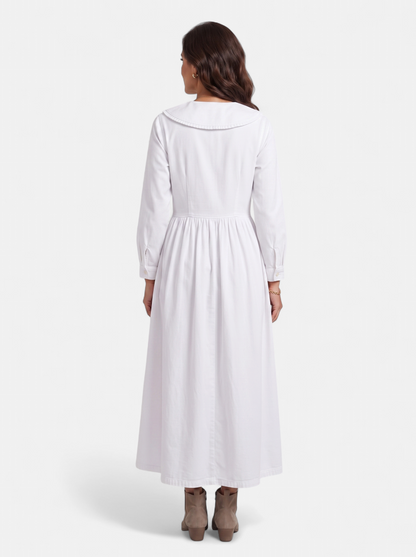 Womens Elegant Doll Collar Ankle Dress White Back