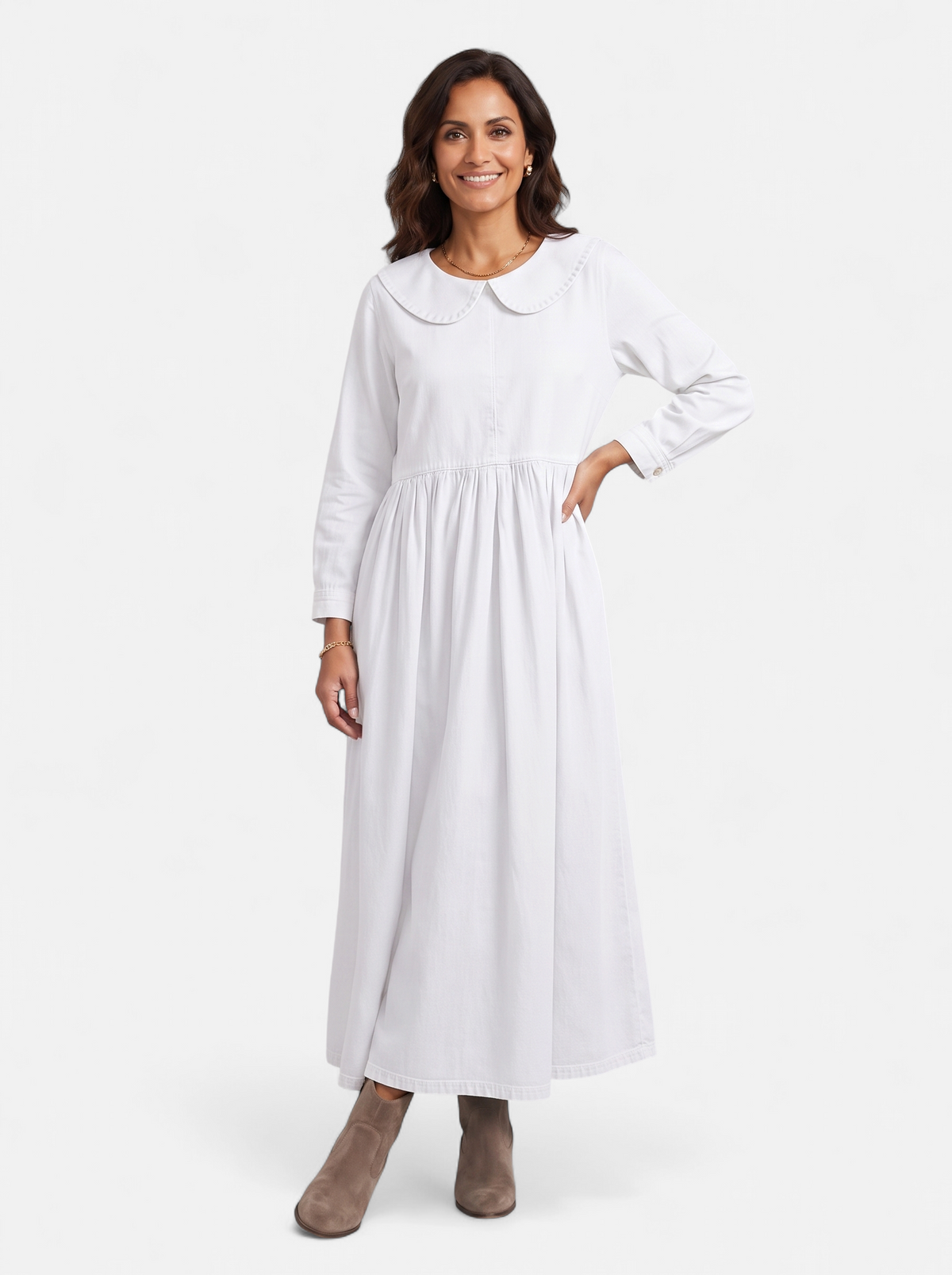 Womens Elegant Doll Collar Ankle Dress White Full Body