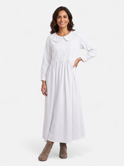 Womens Elegant Doll Collar Ankle Dress White Full Body