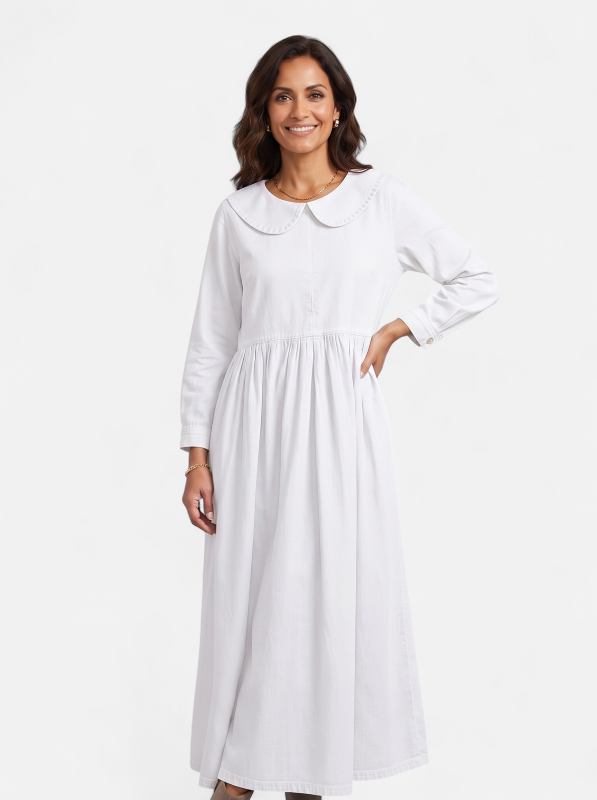 Womens Elegant Doll Collar Ankle Dress White Hero