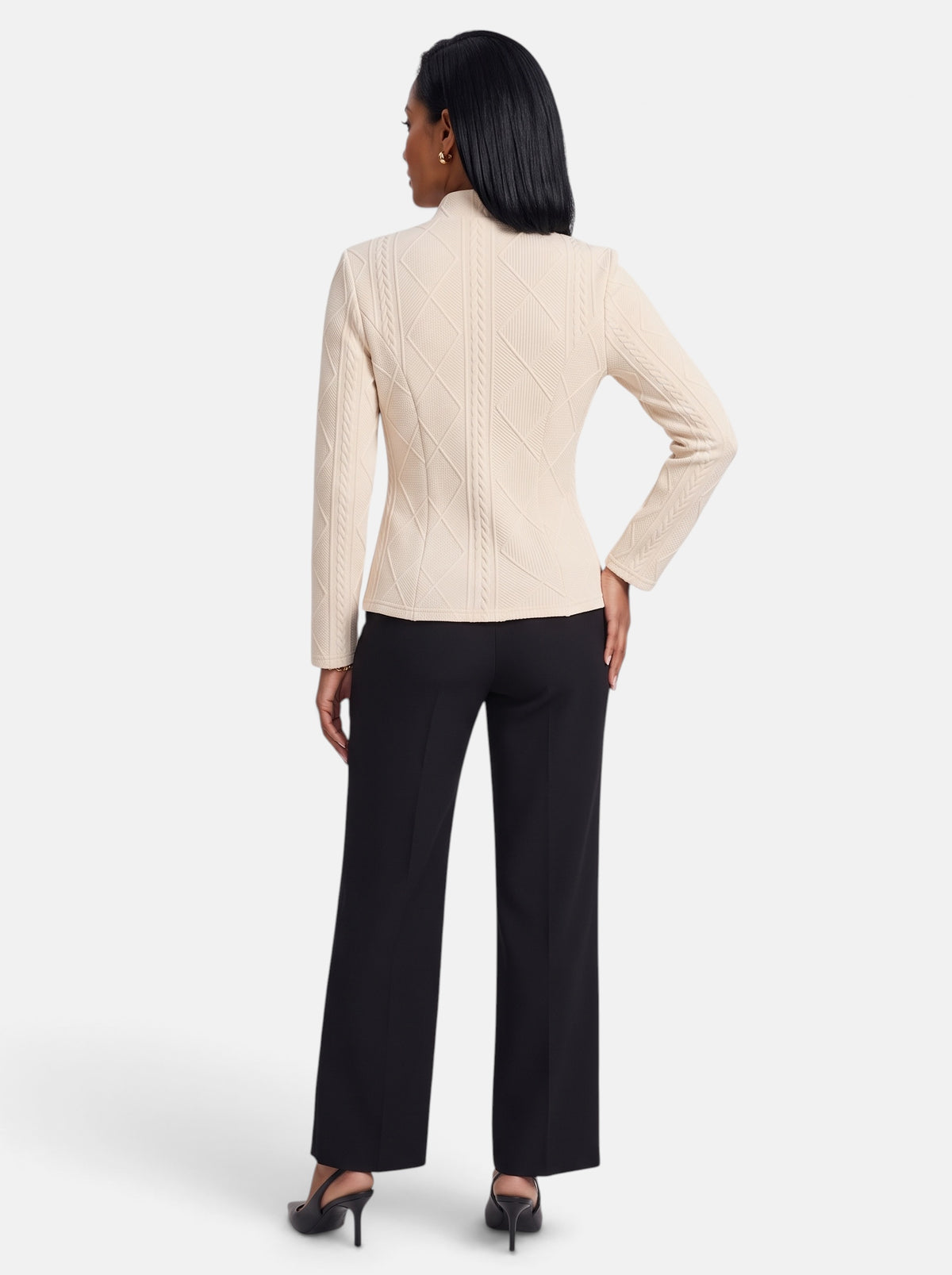 Women's Apricot Polished Slim Fit Button-Up Stand Collar Blazer - Back