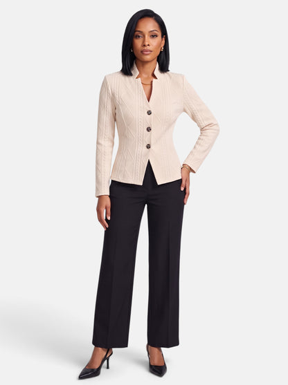Women's Apricot Polished Slim Fit Button-Up Stand Collar Blazer - Full Body
