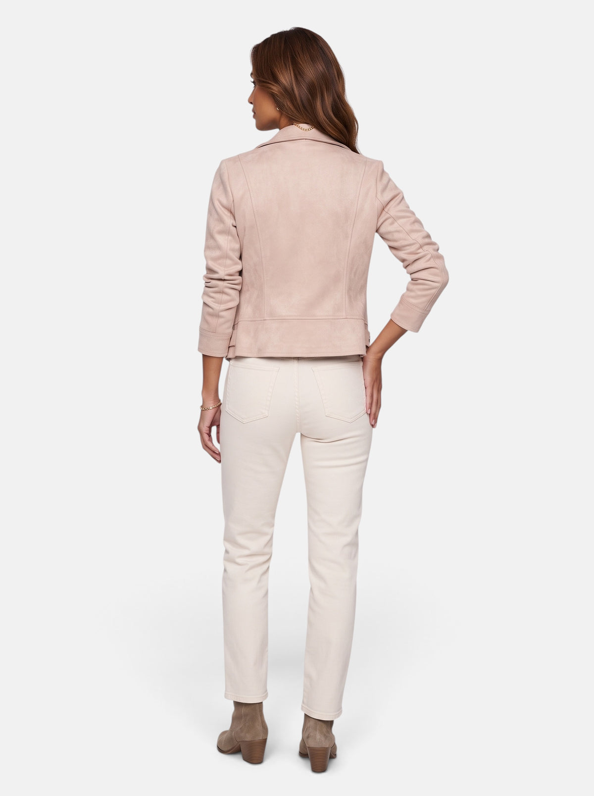 Women's Polished Cropped Zip-Up Slim Fit Jacket in Beige - Back