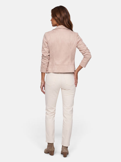 Women's Polished Cropped Zip-Up Slim Fit Jacket in Beige - Back