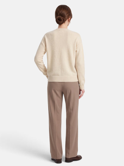 Women's Classic O-Neck Knit Pullover Sweater in Beige - Back View