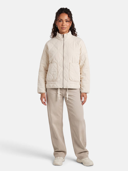 Women's Diamond-Quilted Padded Coat in Beige - Full Length View