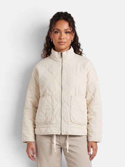 Women's Diamond-Quilted Padded Coat in Beige - Front View