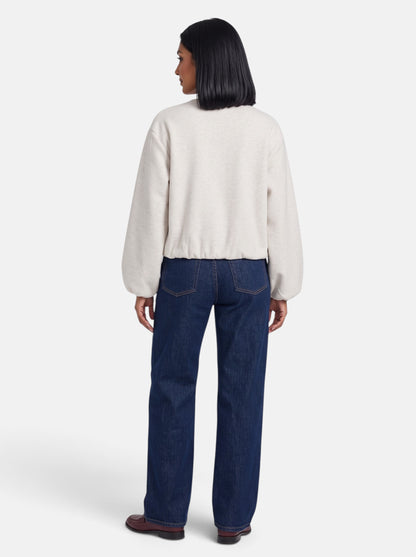 Women's Beige Soft Cropped Round Neck Bomber Jacket - Back