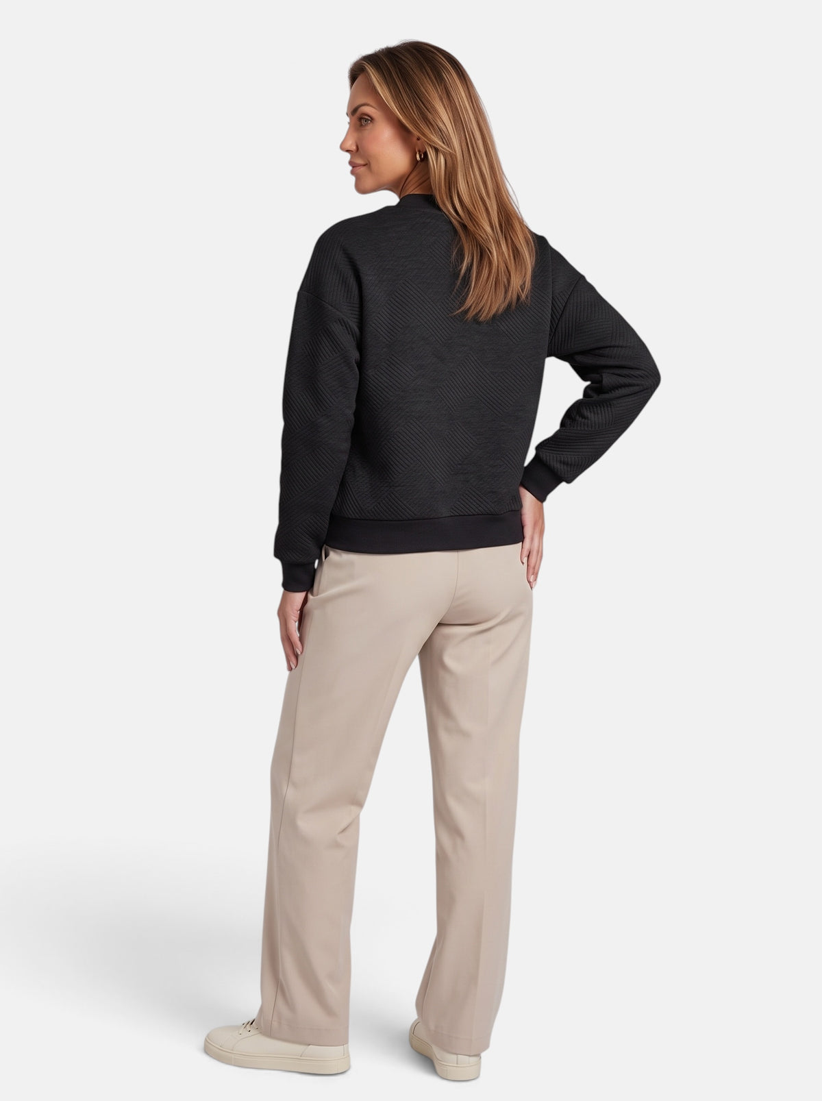 Women's Black Cozy Zip-Up Knit Cardigan Jacket - Back