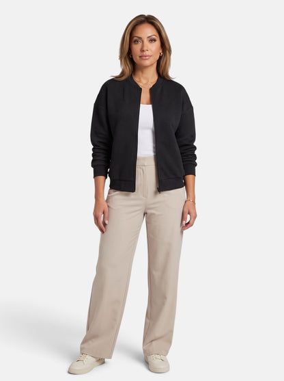 Women's Black Cozy Zip-Up Knit Cardigan Jacket - Full Body
