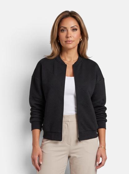 Women's Black Cozy Zip-Up Knit Cardigan Jacket - Front