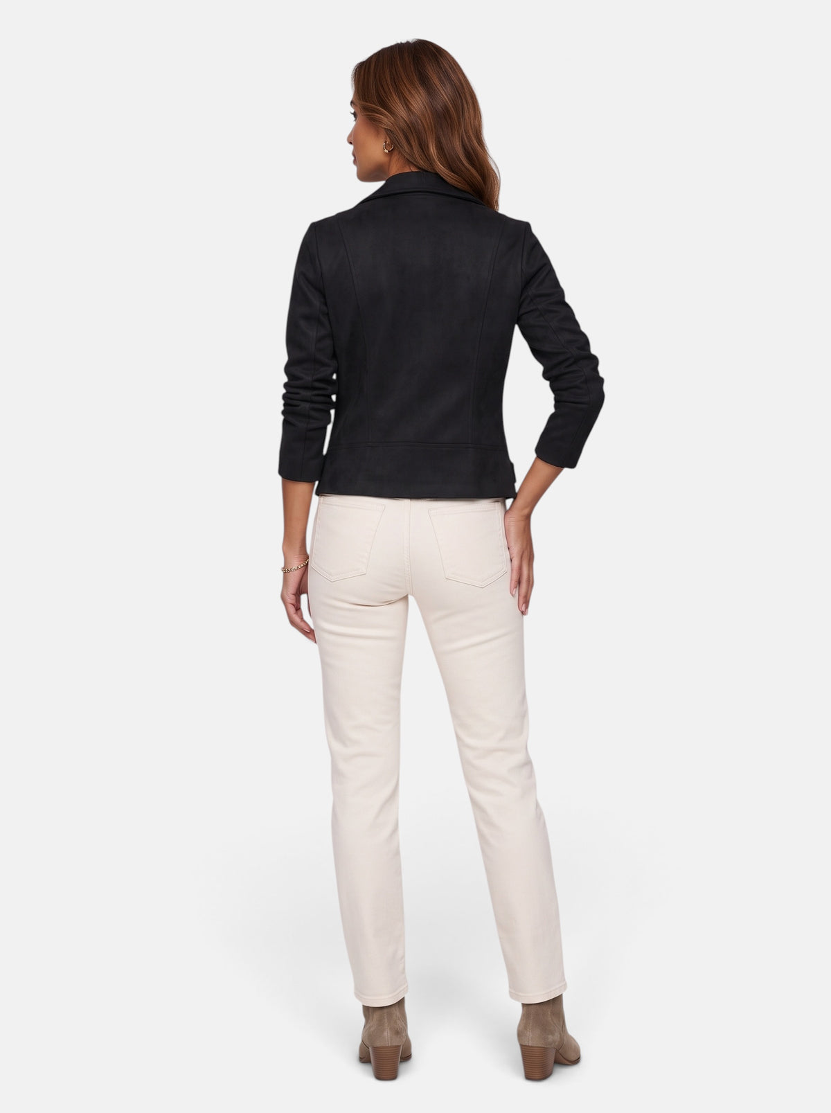 Women's Polished Cropped Zip-Up Slim Fit Jacket in Black - Back