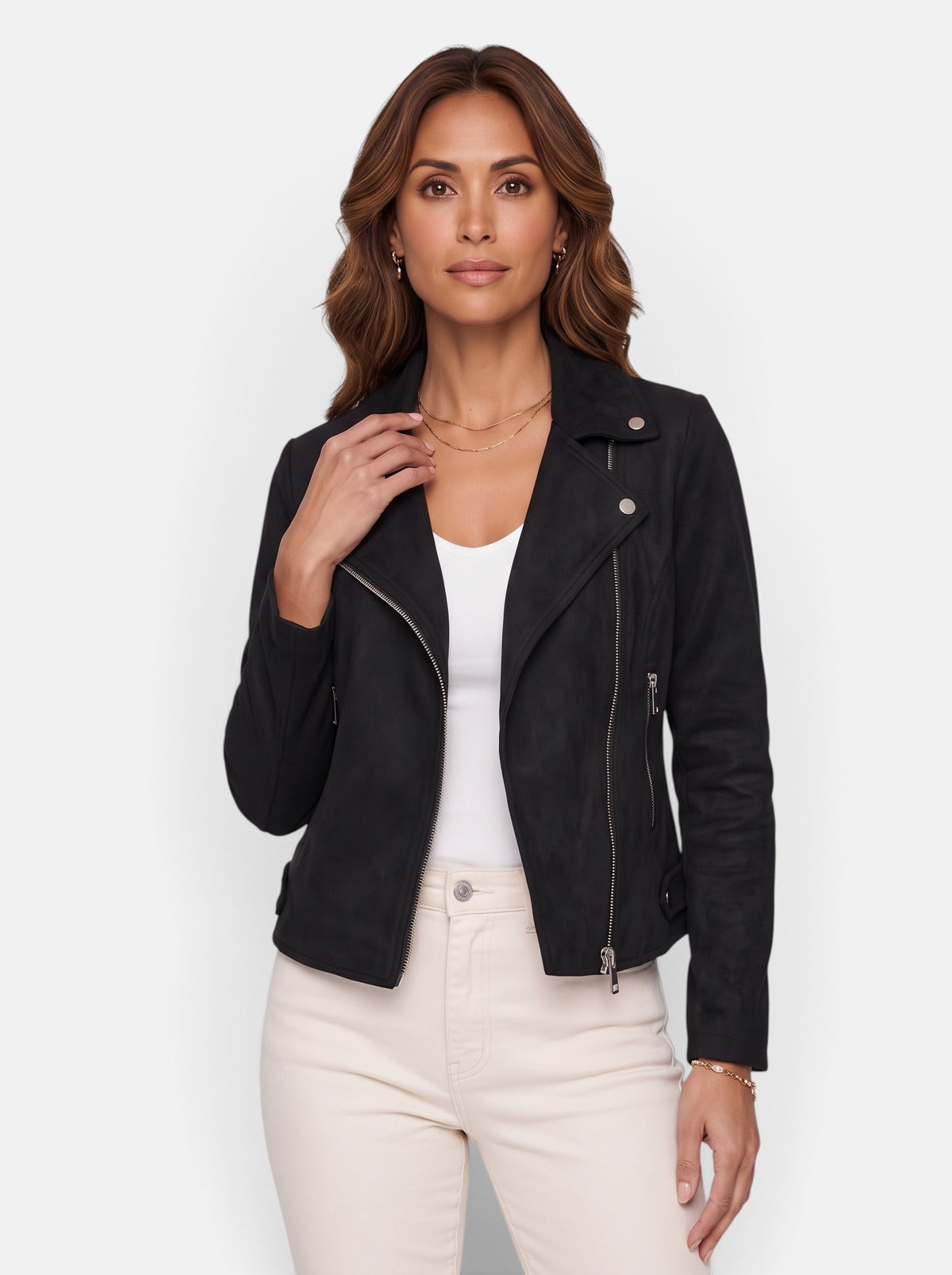 Women's Polished Cropped Zip-Up Slim Fit Jacket in Black - Hero
