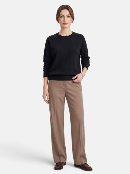 Women's Classic O-Neck Knit Pullover Sweater in Black - Full Length View