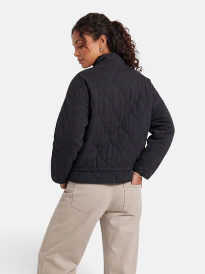 Women's Diamond-Quilted Padded Coat in Black - Back View