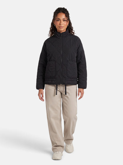 Women's Diamond-Quilted Padded Coat in Black - Full Length View