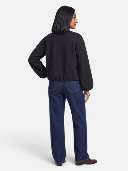 Women's Black Soft Cropped Round Neck Bomber Jacket - Back