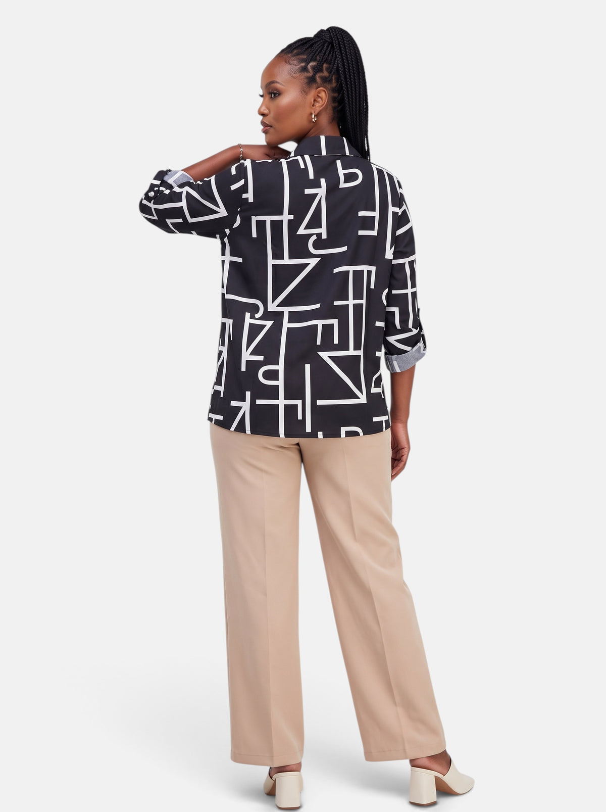 Women's Striped Long Sleeve Slim Fit Office Blouse in Black - Back