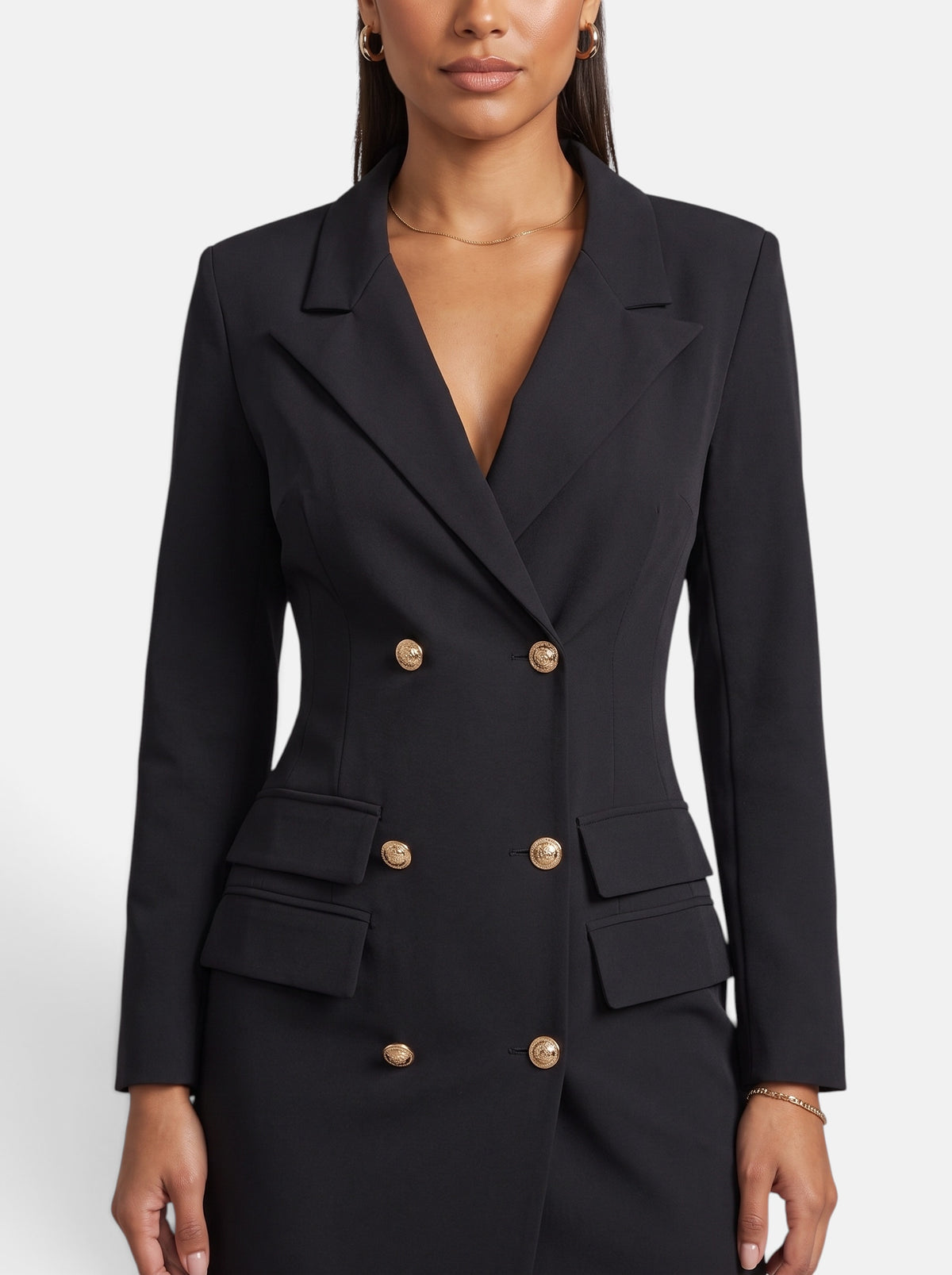 Women's Tailored Double-Breasted Blazer Mini Dress - Detail