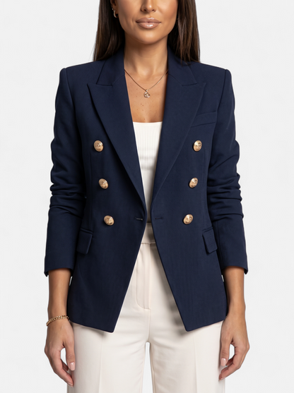 Womens Double-Breasted Gold-Tone Button Blazer - Detail