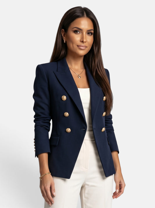 Womens Double-Breasted Gold-Tone Button Blazer - Navy - Hero
