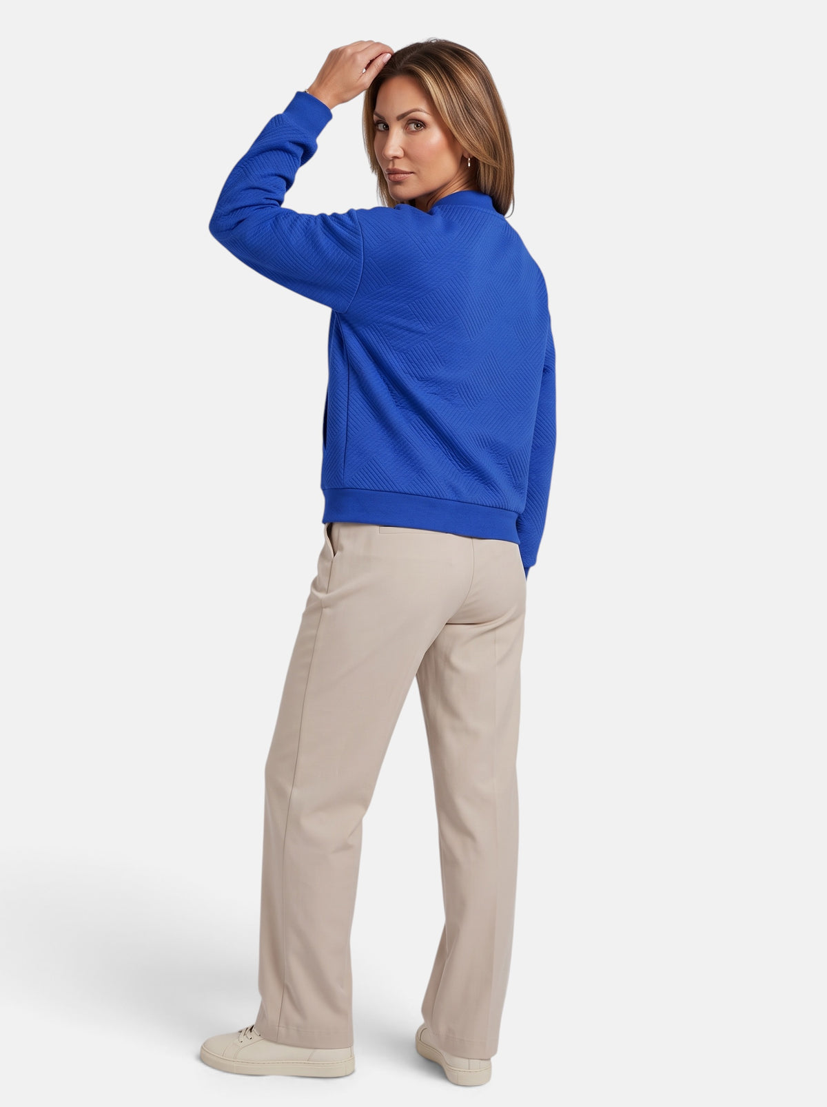 Women's Blue Cozy Zip-Up Knit Cardigan Jacket - Back
