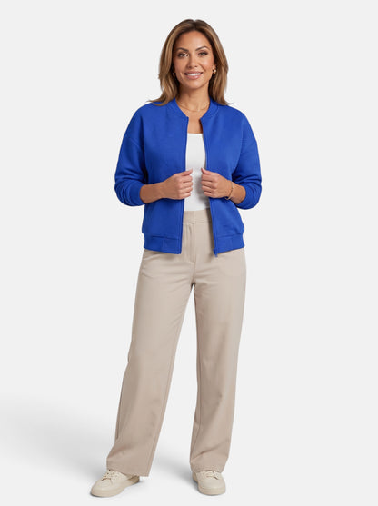 Women's Blue Cozy Zip-Up Knit Cardigan Jacket - Full Body