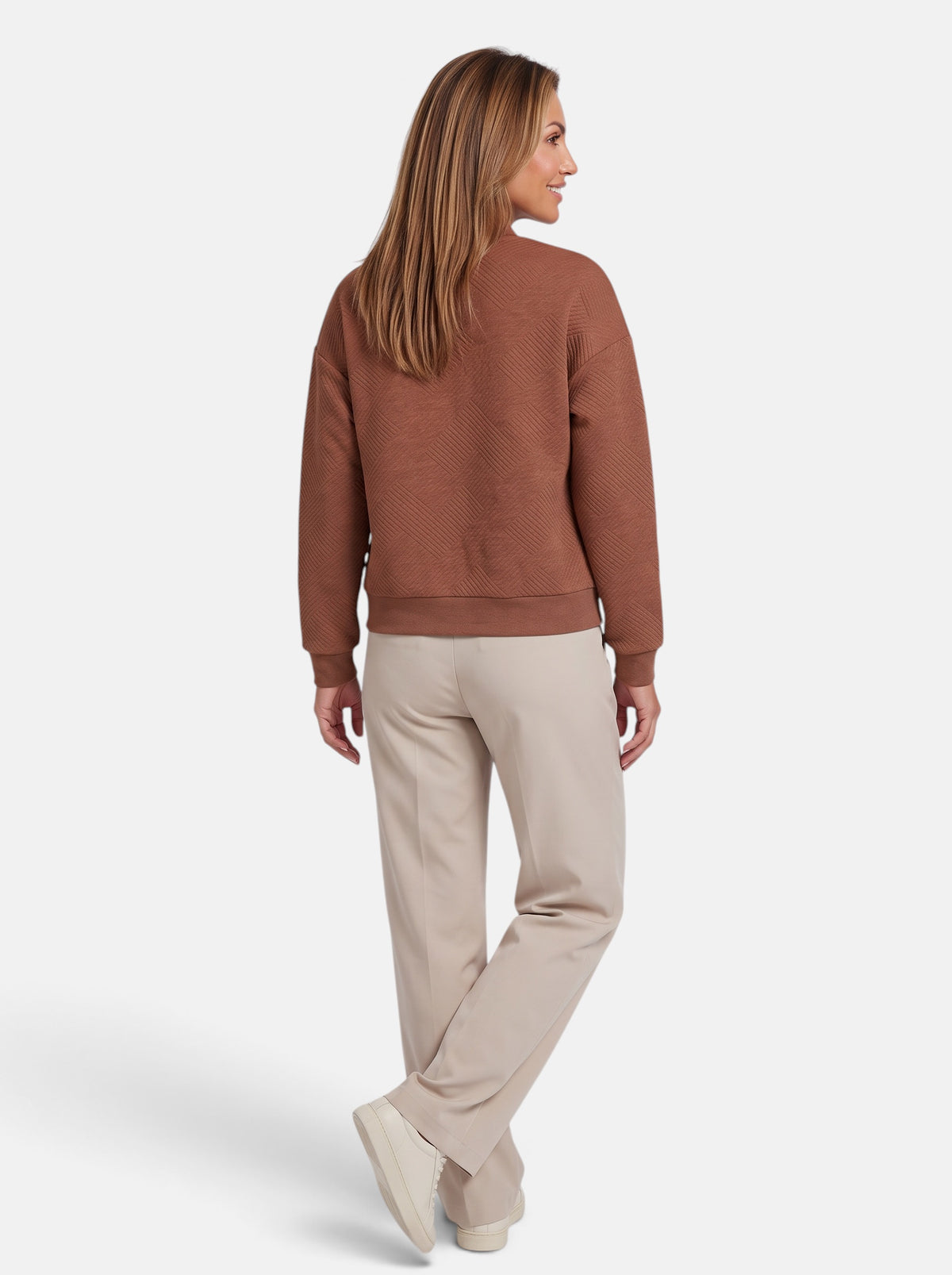 Women's Brown Cozy Zip-Up Knit Cardigan Jacket - Back
