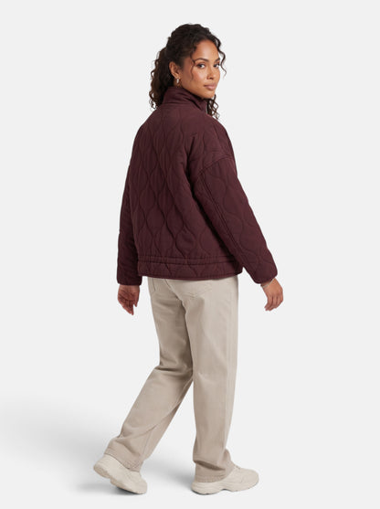 Women's Diamond-Quilted Padded Coat in Burgundy - Back View