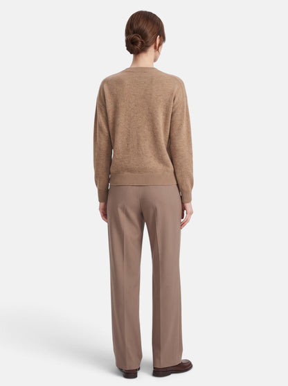 Women's Classic O-Neck Knit Pullover Sweater in Camel - Back View