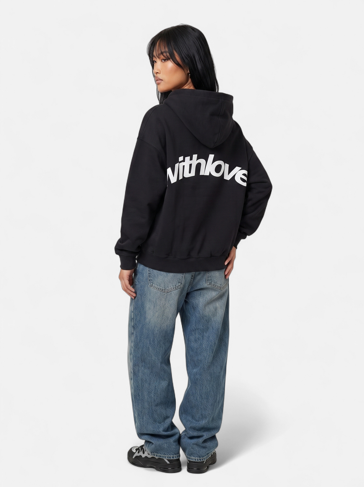 Womens Casual Oversized Graphic Hoodie - Black - Back