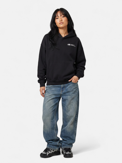 Womens Casual Oversized Graphic Hoodie - Black - Full Body
