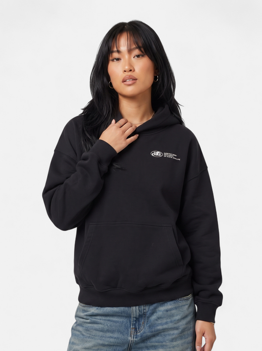Womens Casual Oversized Graphic Hoodie - Black - Hero