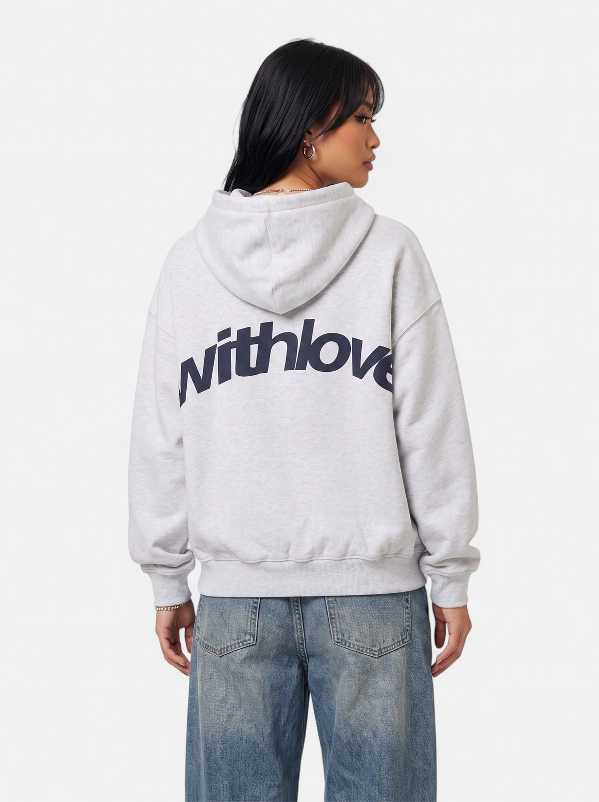 Womens Casual Oversized Graphic Hoodie - Gray - Back