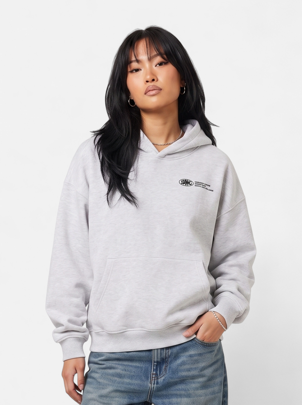 Womens Casual Oversized Graphic Hoodie - Gray - Hero