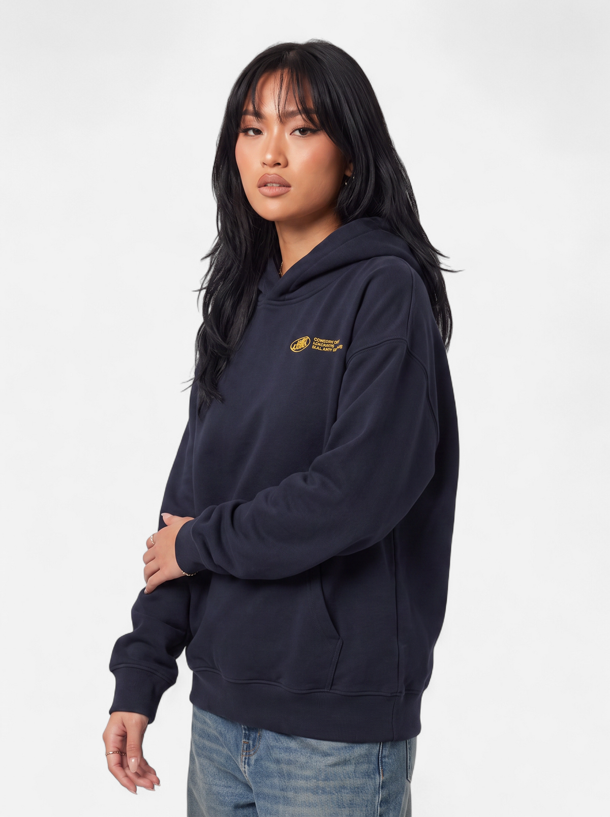 Womens Casual Oversized Graphic Hoodie - Navy - Hero