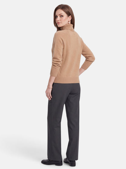 Women's Champagne Boxy Turtleneck Long Sleeve Knit Sweater - Back