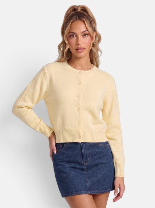 Women's Cropped Button-Down Cardigan Sweater in Yellow - Hero