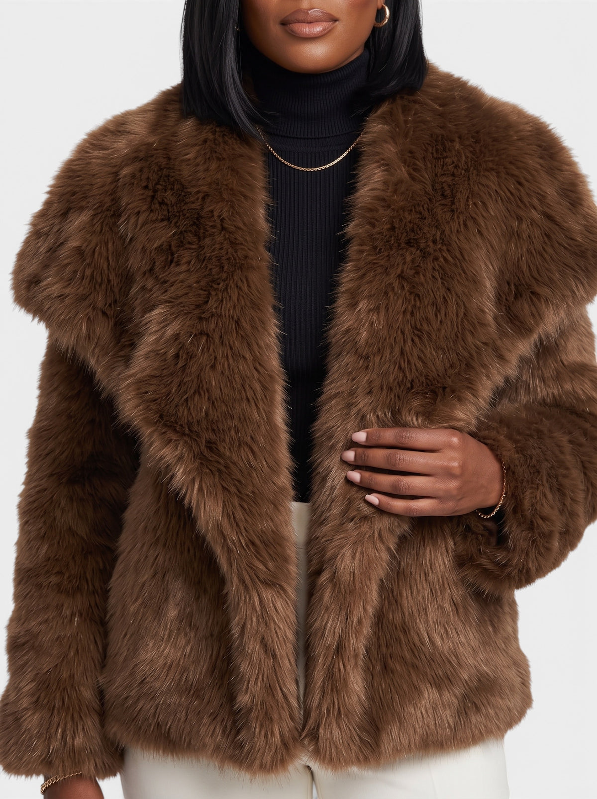 Women's Plush Cropped Faux Fur Party Coat - Detail
