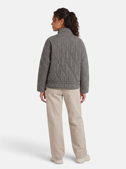 Women's Diamond-Quilted Padded Coat in Dark Grey - Back View
