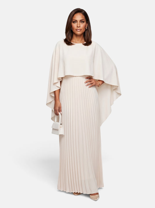 womens-elegant-pleated-cloak-sleeve-maxi-dress-beige-full-body-shot