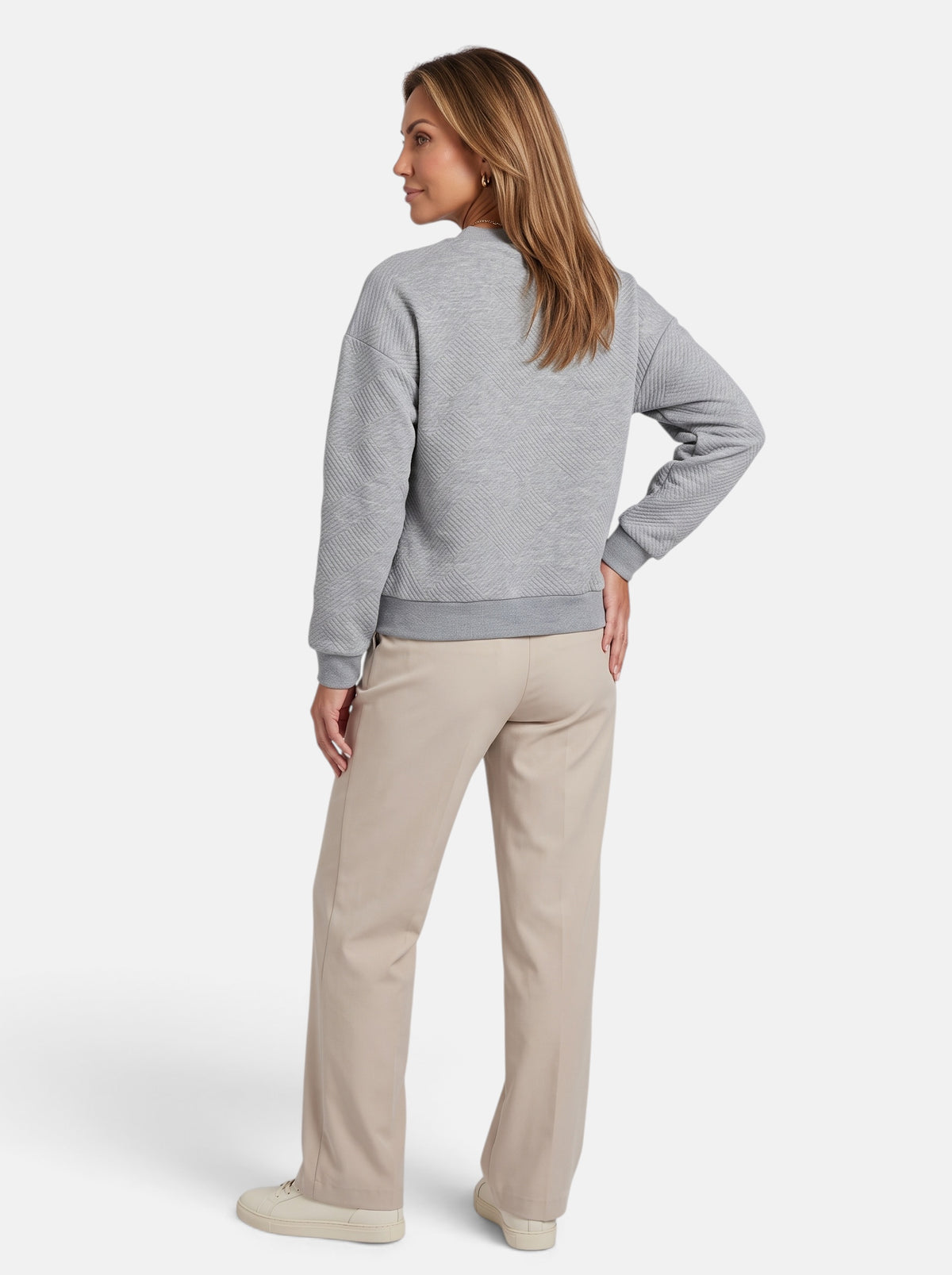 Women's Gray Cozy Zip-Up Knit Cardigan Jacket - Back