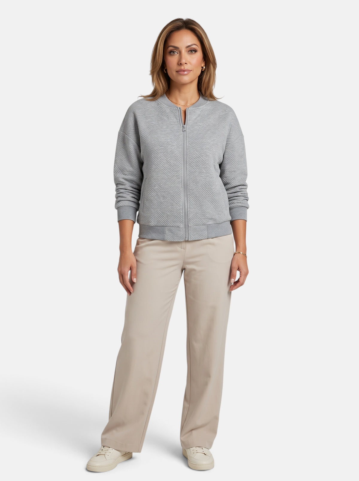 Women's Gray Cozy Zip-Up Knit Cardigan Jacket - Full Body