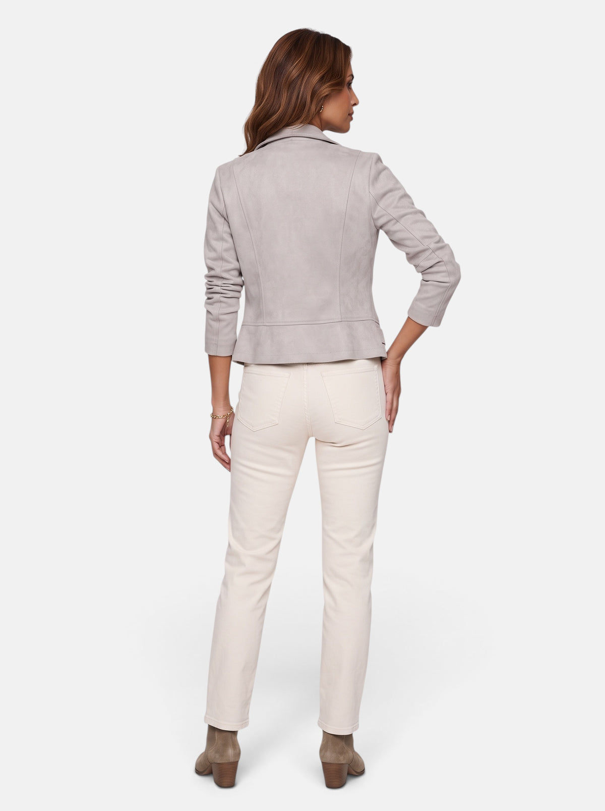 Women's Polished Cropped Zip-Up Slim Fit Jacket in Gray - Back
