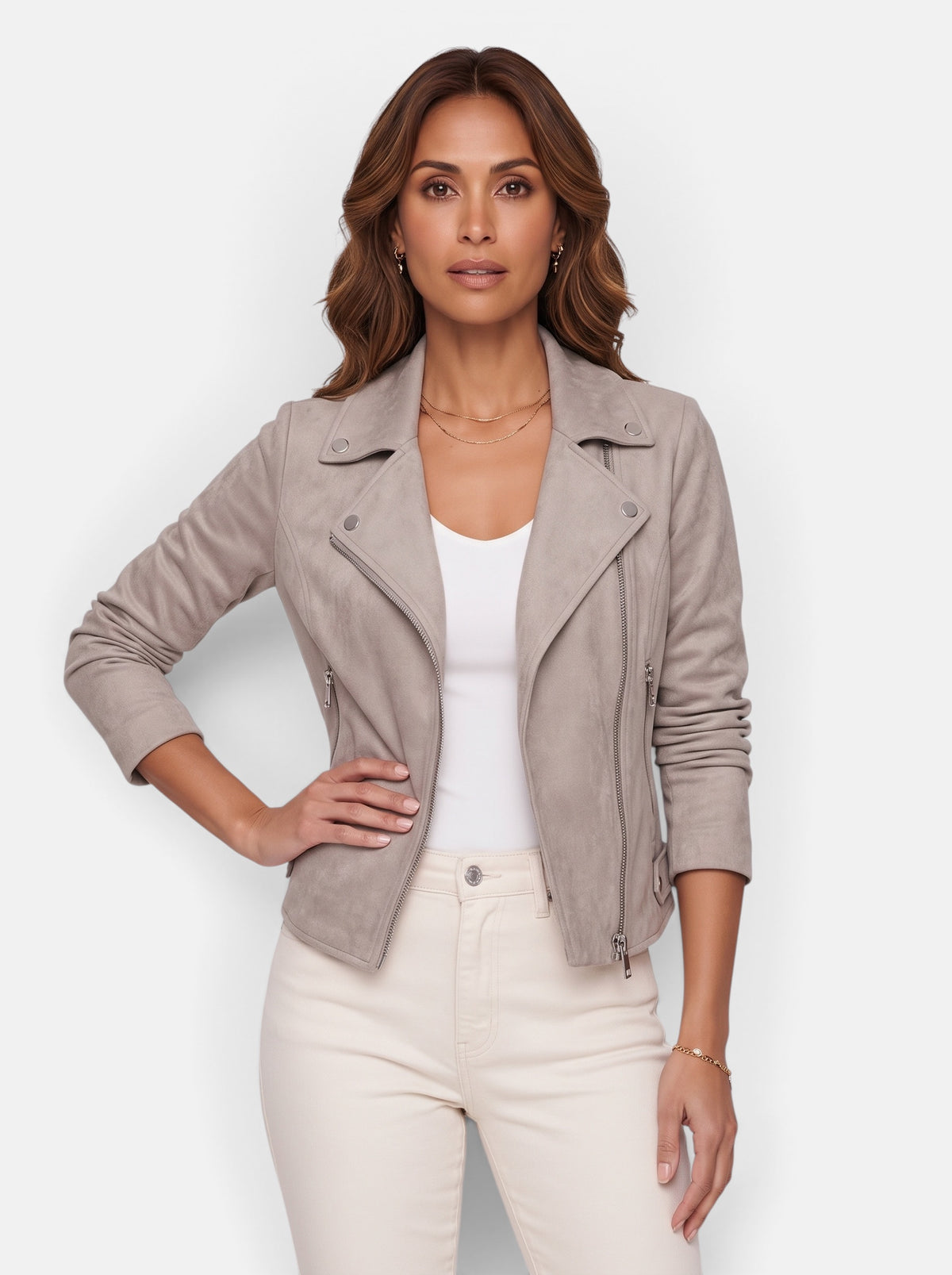Women's Polished Cropped Zip-Up Slim Fit Jacket in Gray - Hero