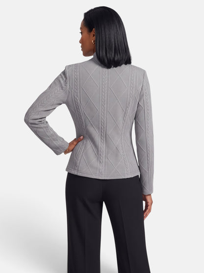 Women's Gray Polished Slim Fit Button-Up Stand Collar Blazer - Back