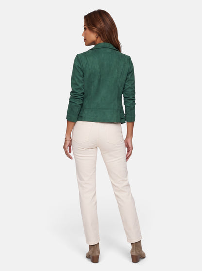 Women's Polished Cropped Zip-Up Slim Fit Jacket in Green - Back