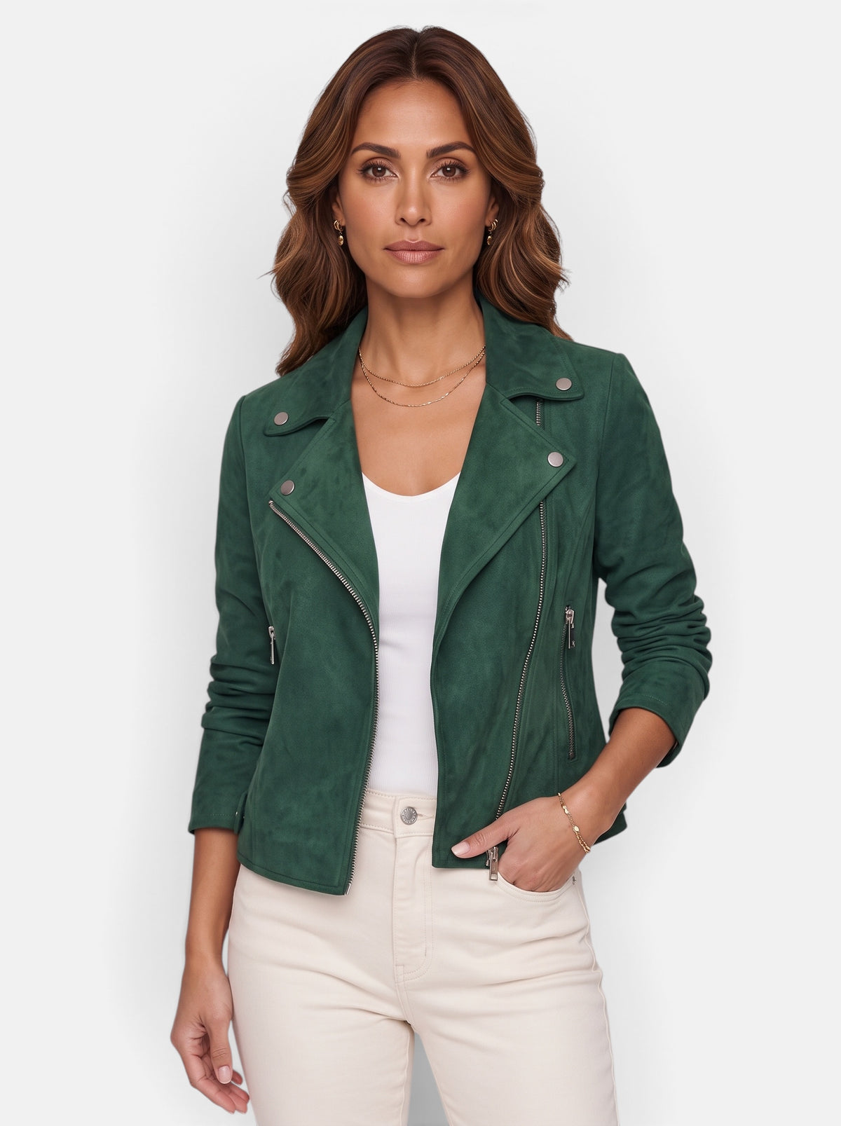 Women's Polished Cropped Zip-Up Slim Fit Jacket in Green - Hero