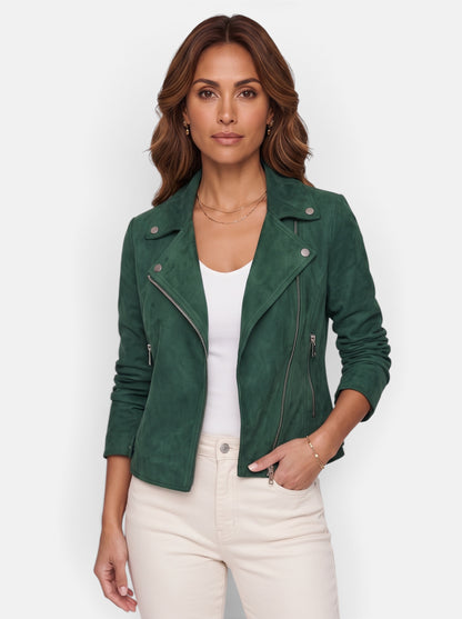 Women's Polished Cropped Zip-Up Slim Fit Jacket in Green - Hero