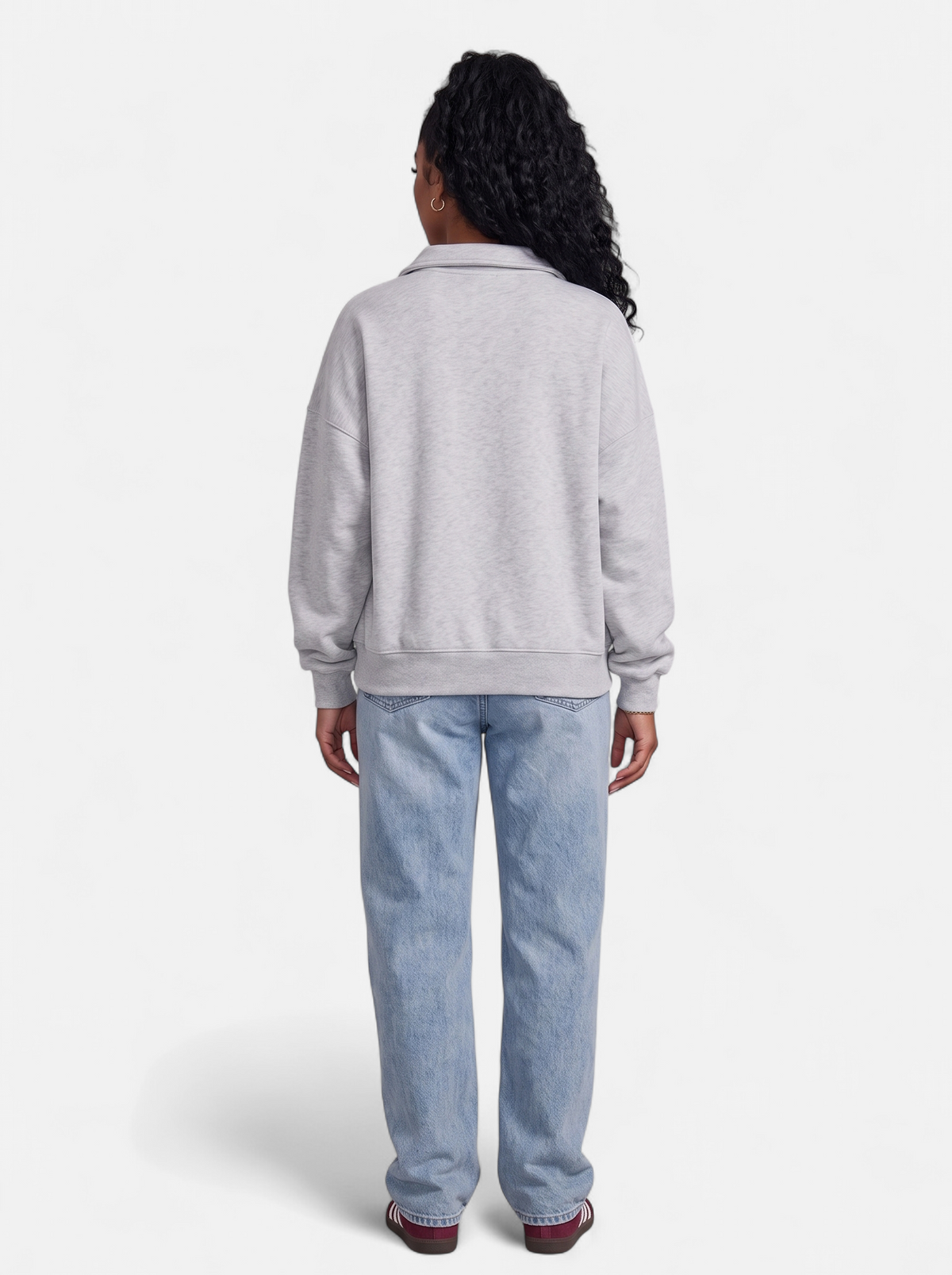 Women's Half-Zip Fleece Pullover Hoodie in Gray - Back